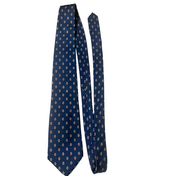 Christian Dior All Silk Navy Blue Red Patterned Necktie Tie 3.5” Width - Picture 7 of 8